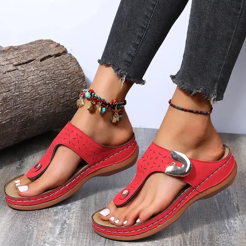 Women's Red Wedge Sandals Spring Summer Beach Slippers