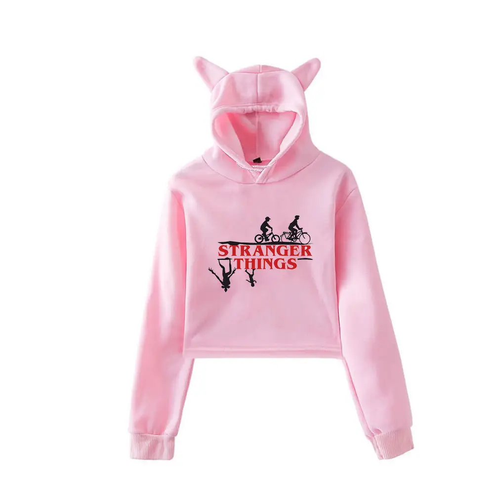 Stranger Things Hoodie Set White Cat Ears Motorcycle Print - Image 26