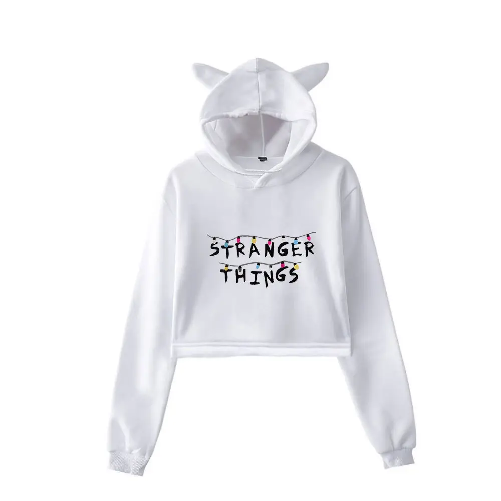 Stranger Things Hoodie Set White Cat Ears Motorcycle Print - Image 28