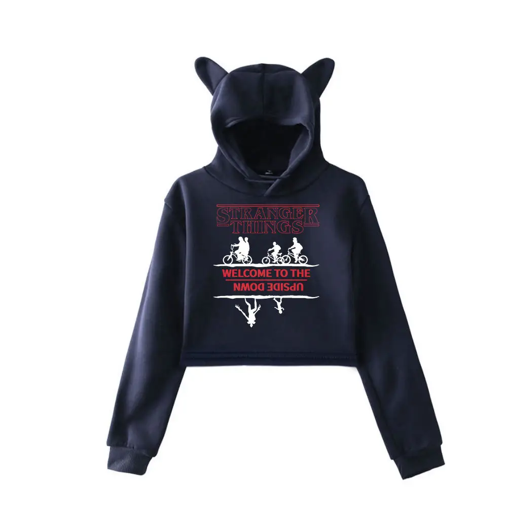 Stranger Things Hoodie Set White Cat Ears Motorcycle Print - Image 30