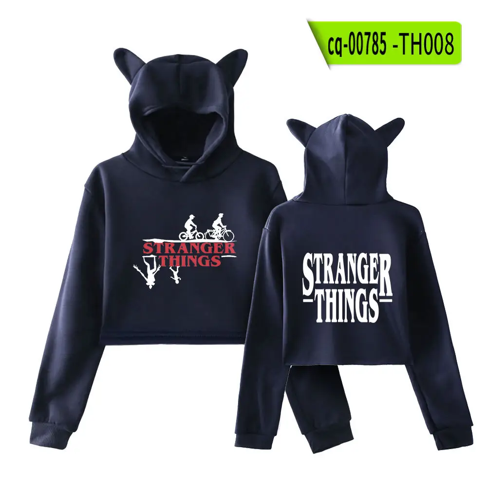 Stranger Things Hoodie Set White Cat Ears Motorcycle Print - Image 10
