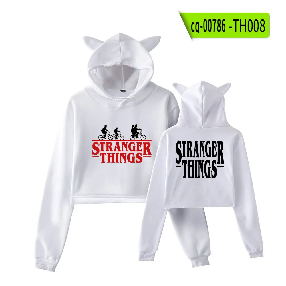 Stranger Things Hoodie Set White Cat Ears Motorcycle Print - Image 11