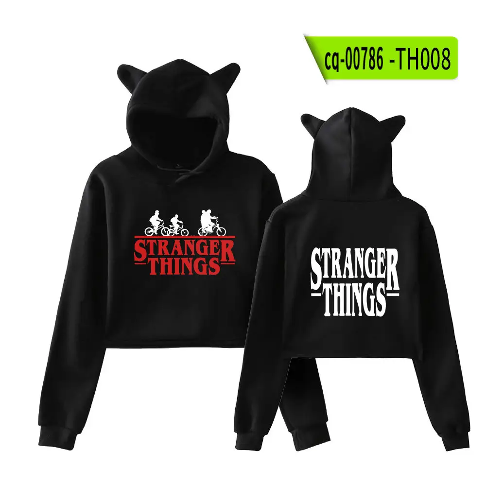 Stranger Things Hoodie Set White Cat Ears Motorcycle Print - Image 13