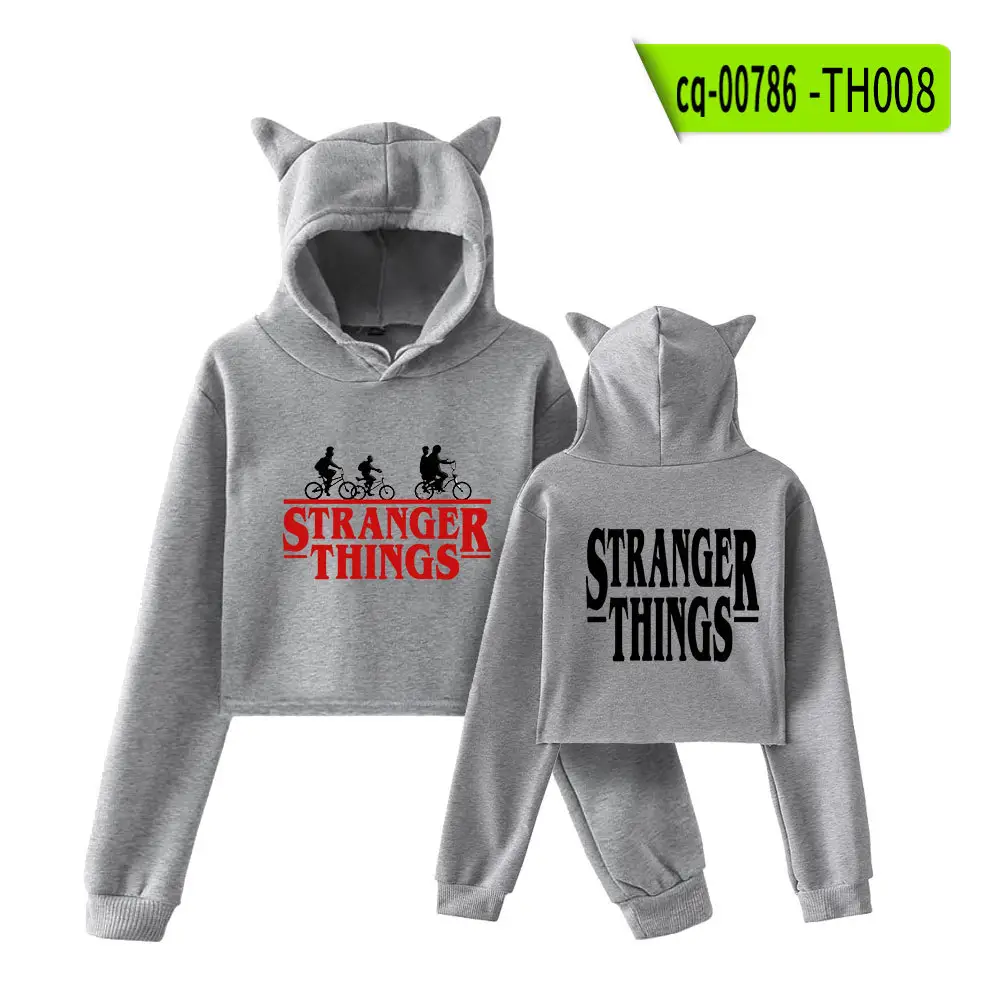 Stranger Things Hoodie Set White Cat Ears Motorcycle Print - Image 14