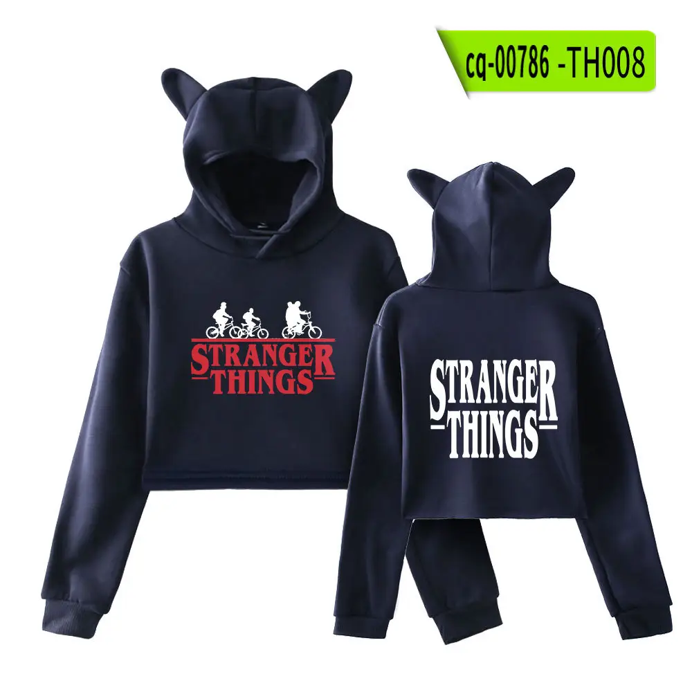 Stranger Things Hoodie Set White Cat Ears Motorcycle Print - Image 15