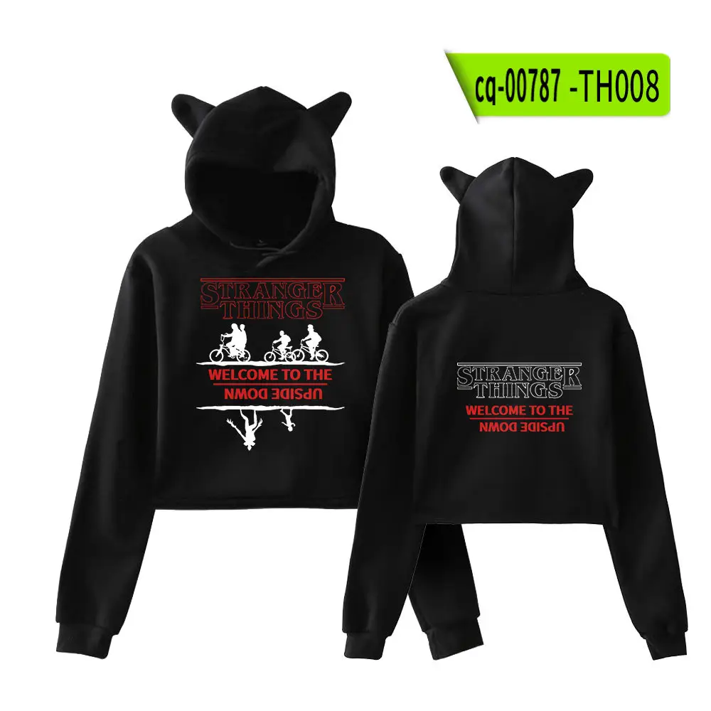 Stranger Things Hoodie Set White Cat Ears Motorcycle Print - Image 18