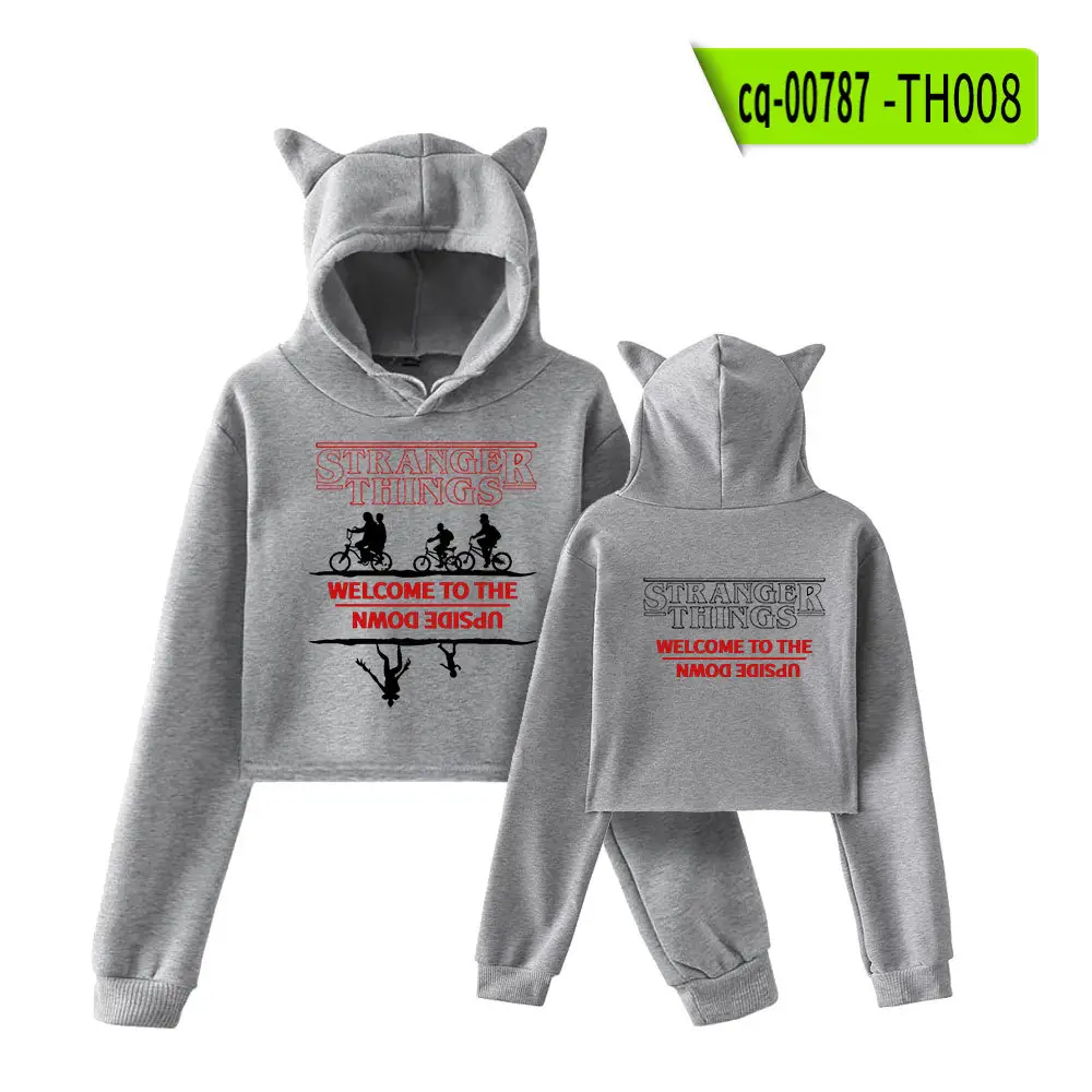 Stranger Things Hoodie Set White Cat Ears Motorcycle Print - Image 19