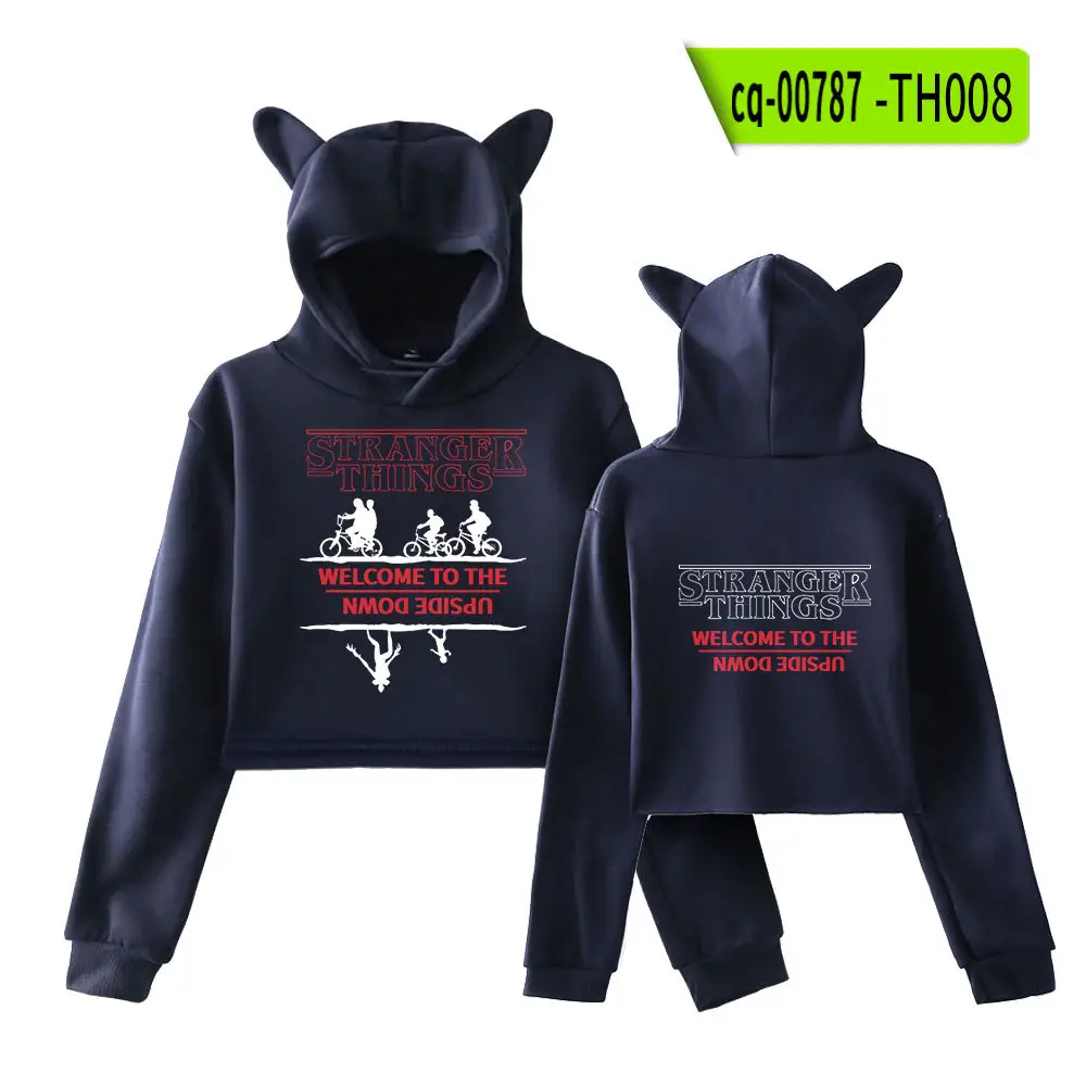 Stranger Things Hoodie Set White Cat Ears Motorcycle Print - Image 20