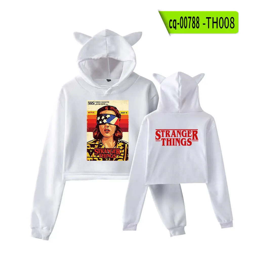 Stranger Things Hoodie Set White Cat Ears Motorcycle Print - Image 21