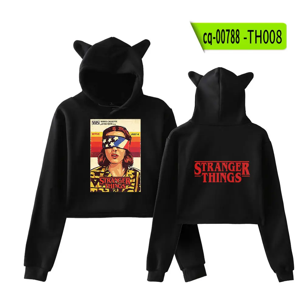 Stranger Things Hoodie Set White Cat Ears Motorcycle Print - Image 23