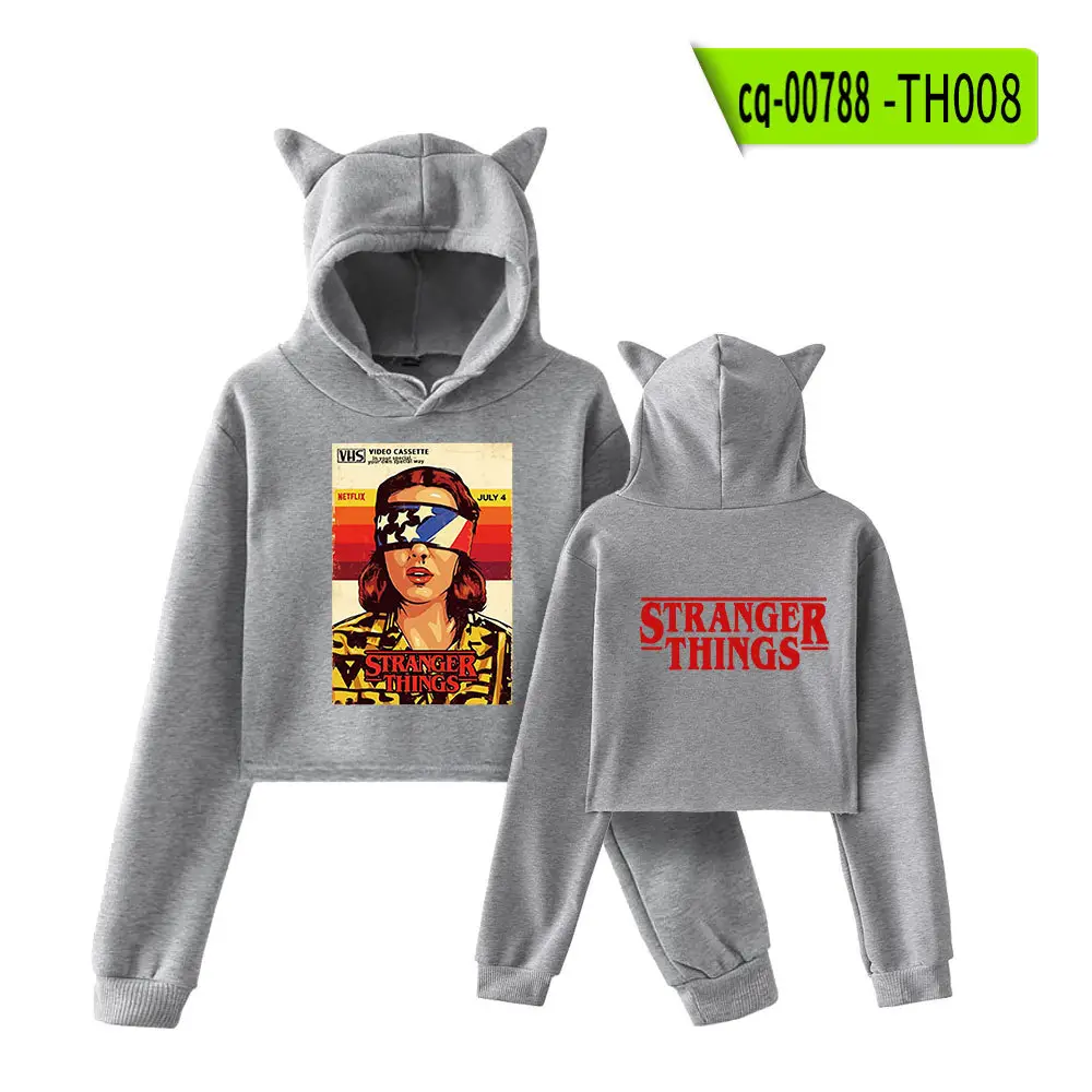 Stranger Things Hoodie Set White Cat Ears Motorcycle Print - Image 24