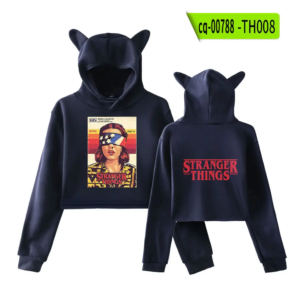Stranger Things Hoodie Set White Cat Ears Motorcycle Print - Image 25