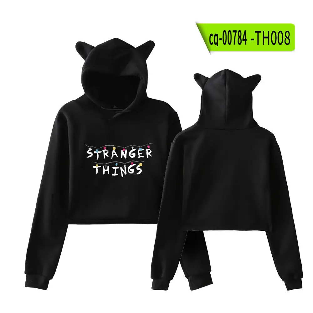 Stranger Things Hoodie Set White Cat Ears Motorcycle Print - Image 3