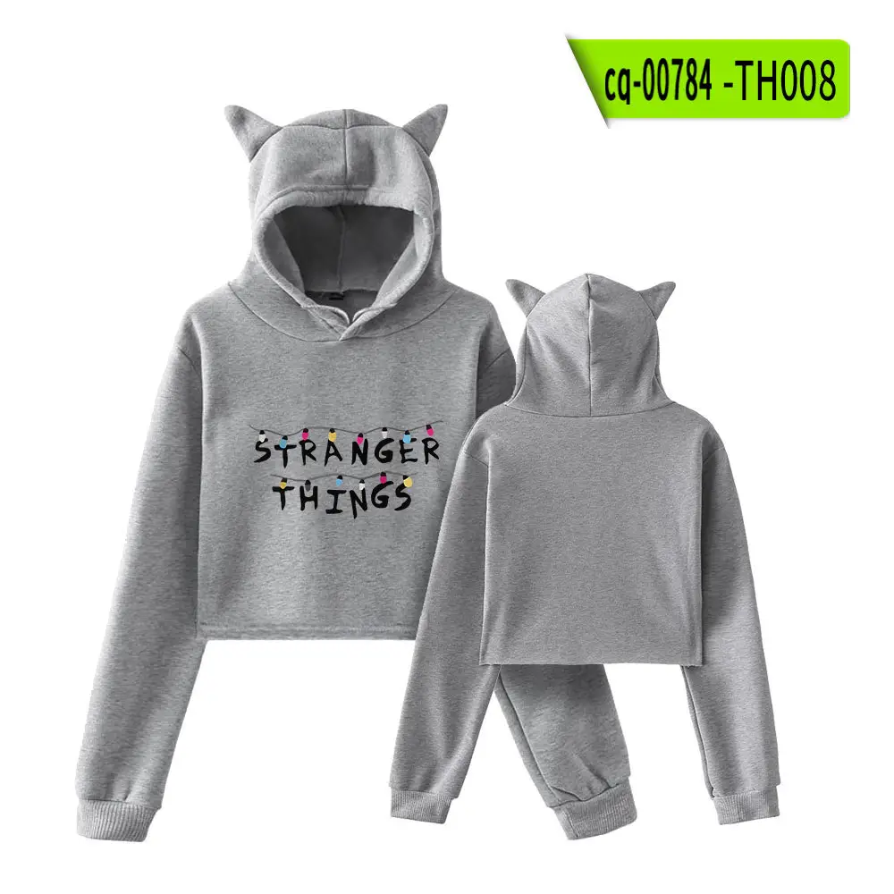 Stranger Things Hoodie Set White Cat Ears Motorcycle Print - Image 4