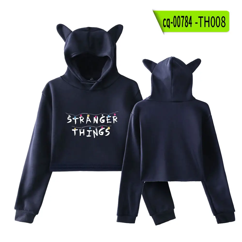 Stranger Things Hoodie Set White Cat Ears Motorcycle Print - Image 5