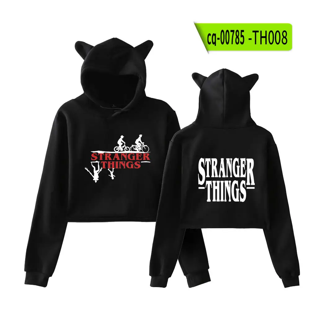 Stranger Things Hoodie Set White Cat Ears Motorcycle Print - Image 8
