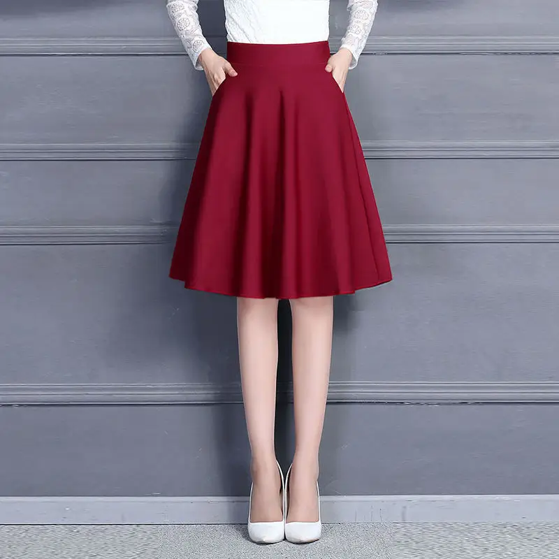 Mid-Length A-Line Skirt Maroon Large Size - Image 10