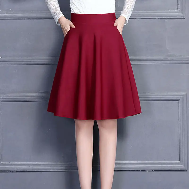 Mid-Length A-Line Skirt Maroon Large Size - Image 6
