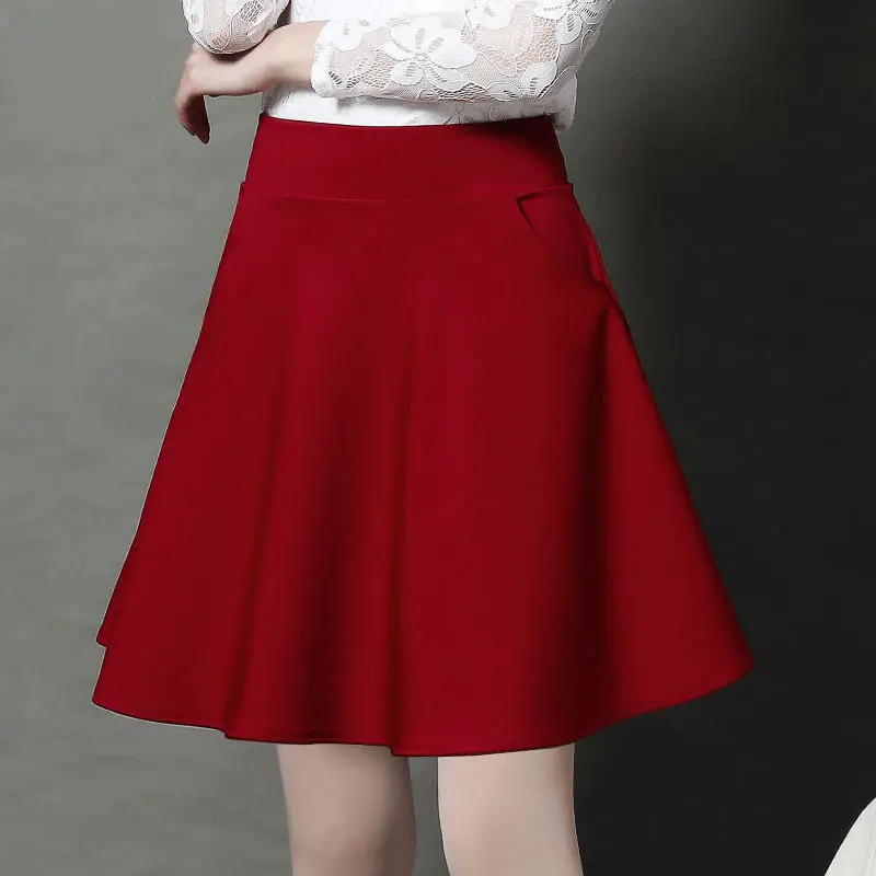 Mid-Length A-Line Skirt Maroon Large Size - Image 7