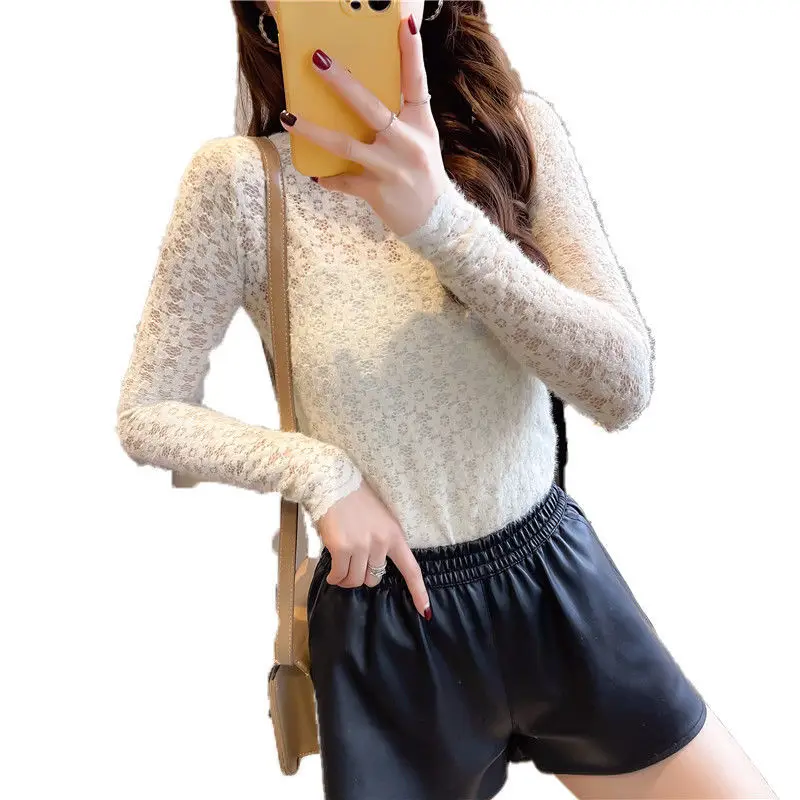 Women's White Lace Collar Shirt Autumn Winter Warm Base - Image 9