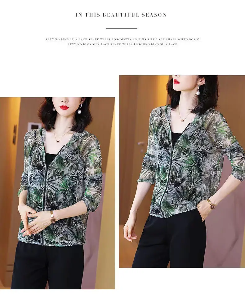 Women's Printed Thin Jacket Summer Thailand Zipper Sunscreen — feature 8