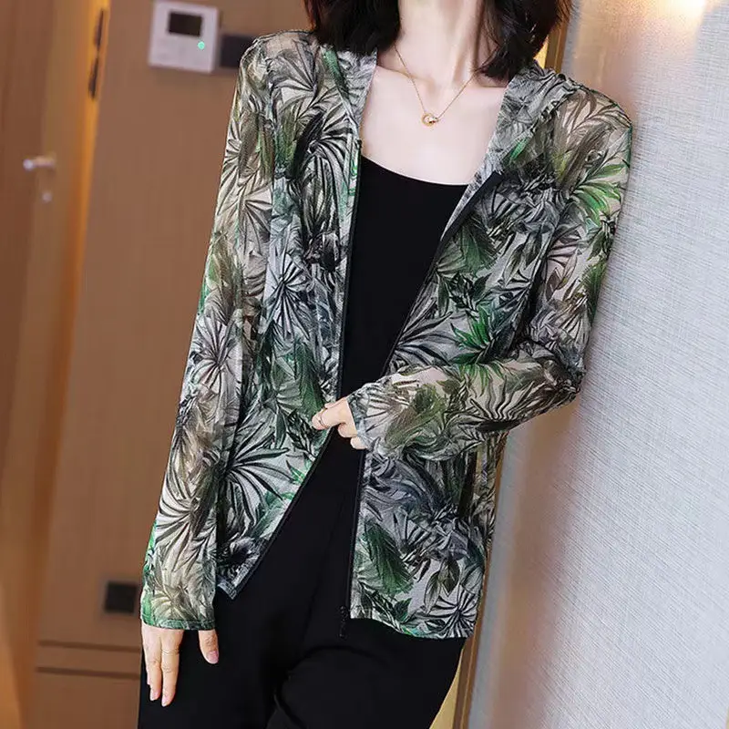 Women's Printed Thin Jacket Summer Thailand Zipper Sunscreen — feature 9