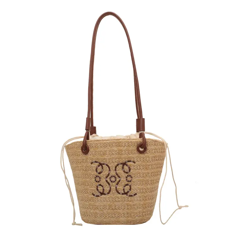 Women Straw Bag with Embroidered Design for Summer