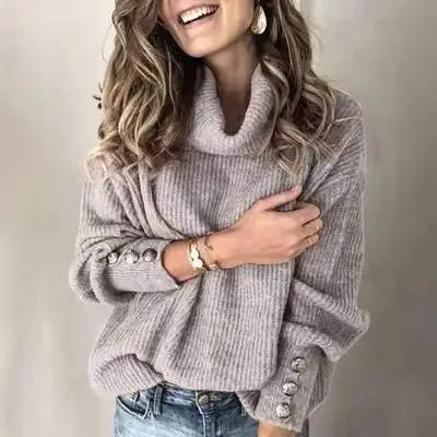 Women's Blue Knit High Neck Sweatshirt 2026 - Image 17