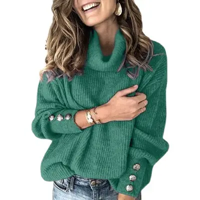 Women's Blue Knit High Neck Sweatshirt 2026 - Image 18