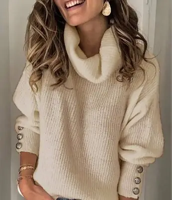 Women's Blue Knit High Neck Sweatshirt 2026 - Image 2