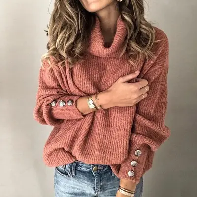 Women's Blue Knit High Neck Sweatshirt 2026 - Image 9
