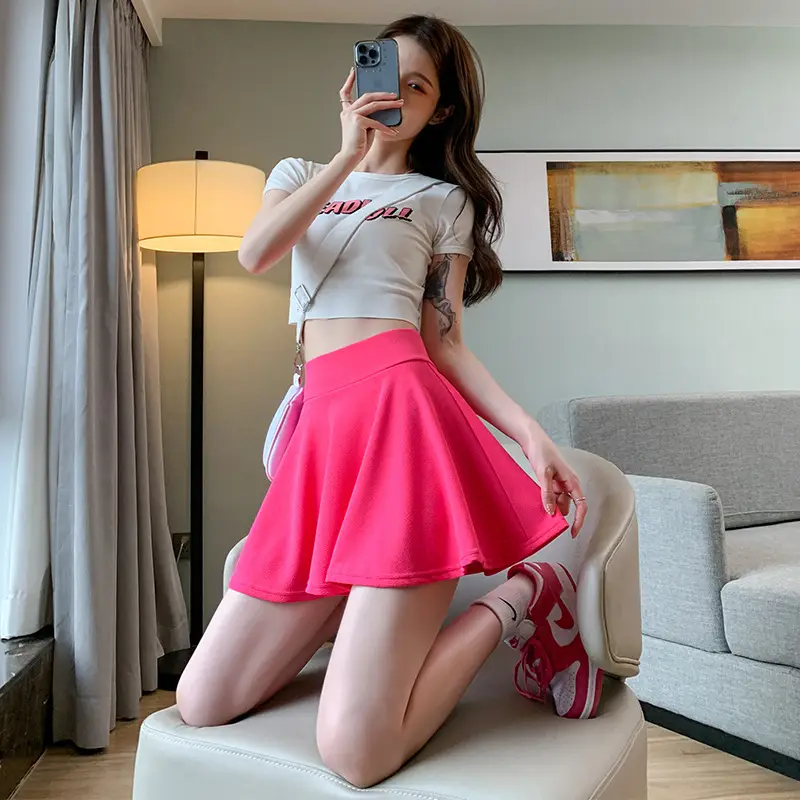 New Women's Pink Anti-Exposure Pleated Skirt - Image 13