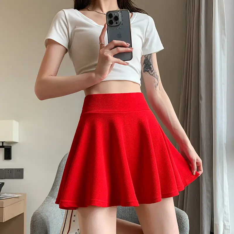 New Women's Pink Anti-Exposure Pleated Skirt - Image 4