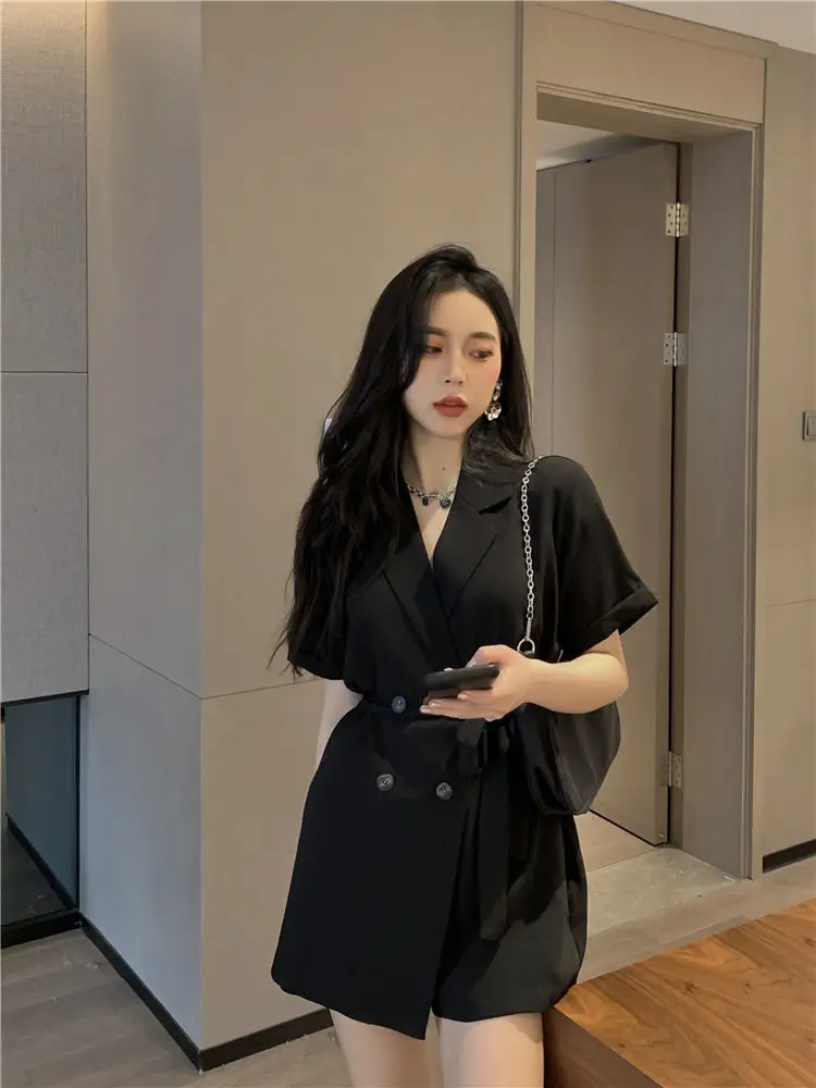 Women's Black High Waist Shorts Suit 2022 Summer — feature 17