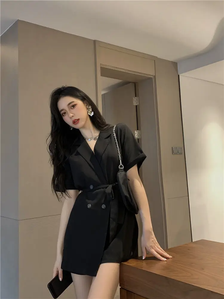 Women's Black High Waist Shorts Suit 2022 Summer — feature 19