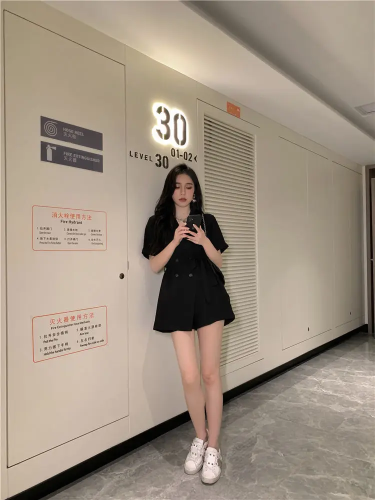 Women's Black High Waist Shorts Suit 2022 Summer — feature 27