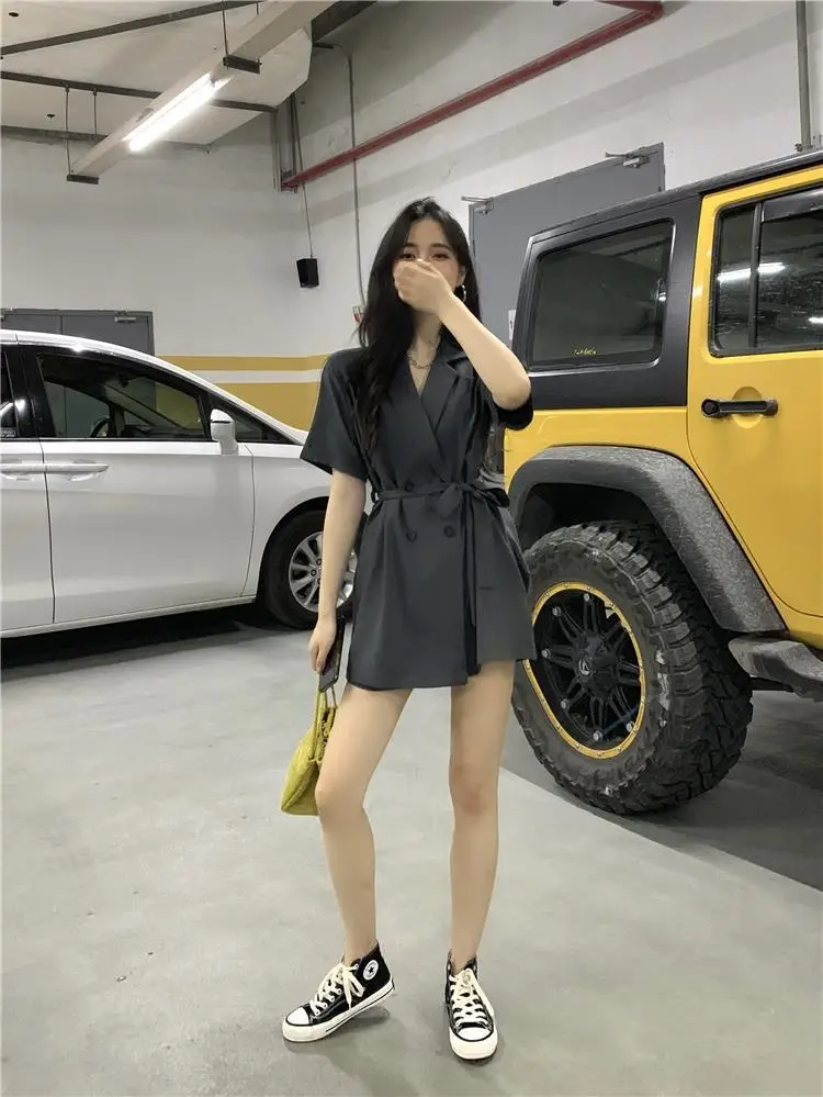 Women's Black High Waist Shorts Suit 2022 Summer — feature 3