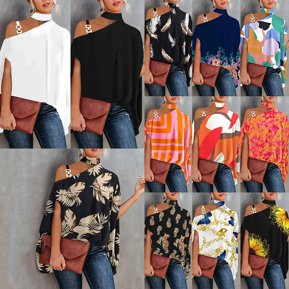 White Slant Collar Loose Top with Brown Crossbody Bag - Image 61
