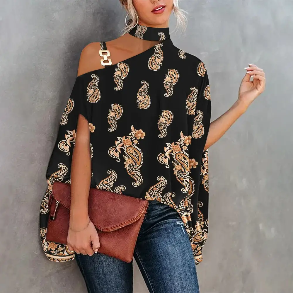 White Slant Collar Loose Top with Brown Crossbody Bag - Image 64