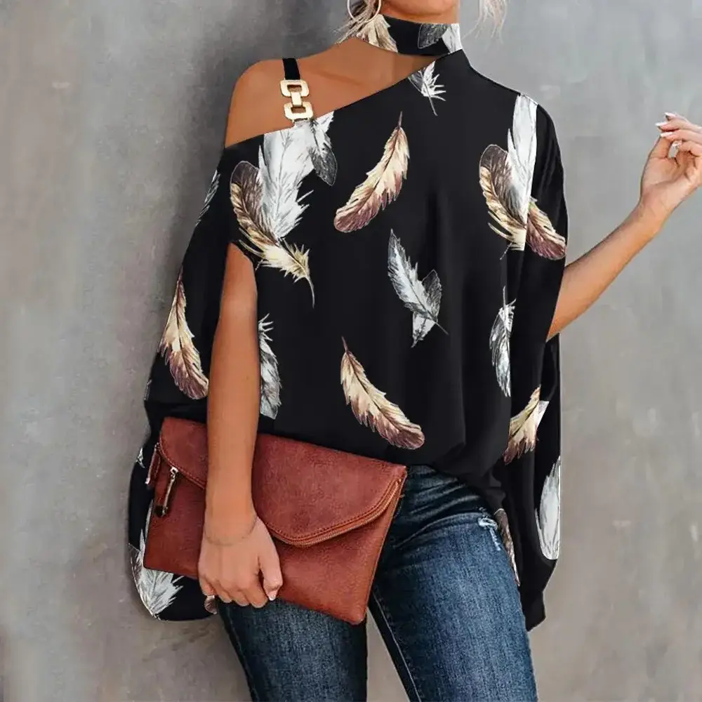 White Slant Collar Loose Top with Brown Crossbody Bag - Image 8