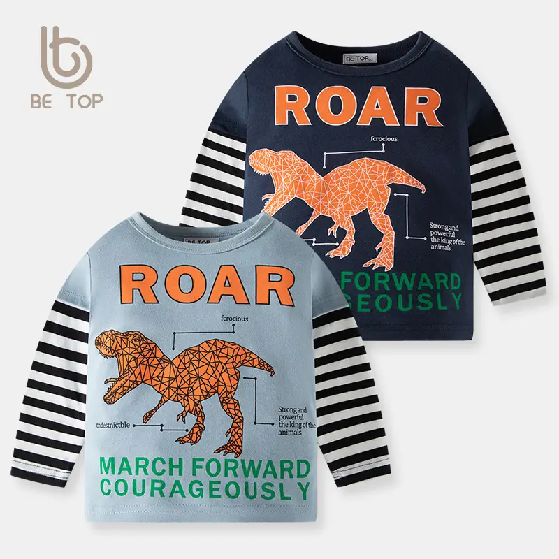 Autumn Long Sleeve T-Shirt Cartoon Dinosaur Black White - Image 3