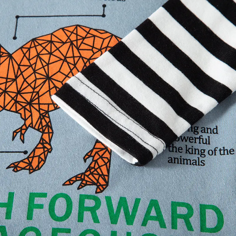 Autumn Long Sleeve T-Shirt Cartoon Dinosaur Black White - Image 5