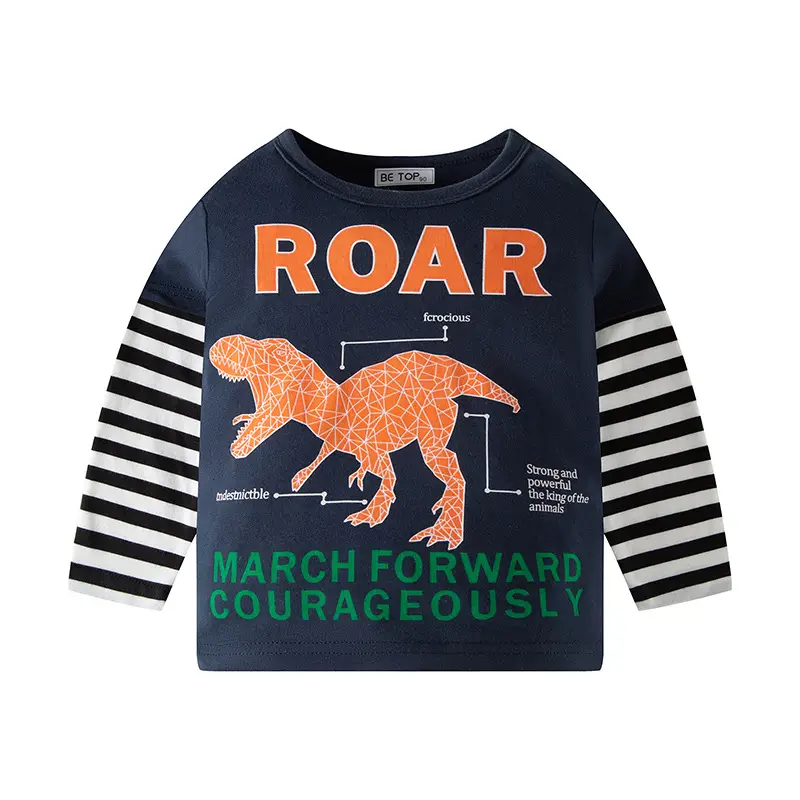 Autumn Long Sleeve T-Shirt Cartoon Dinosaur Black White - Image 2