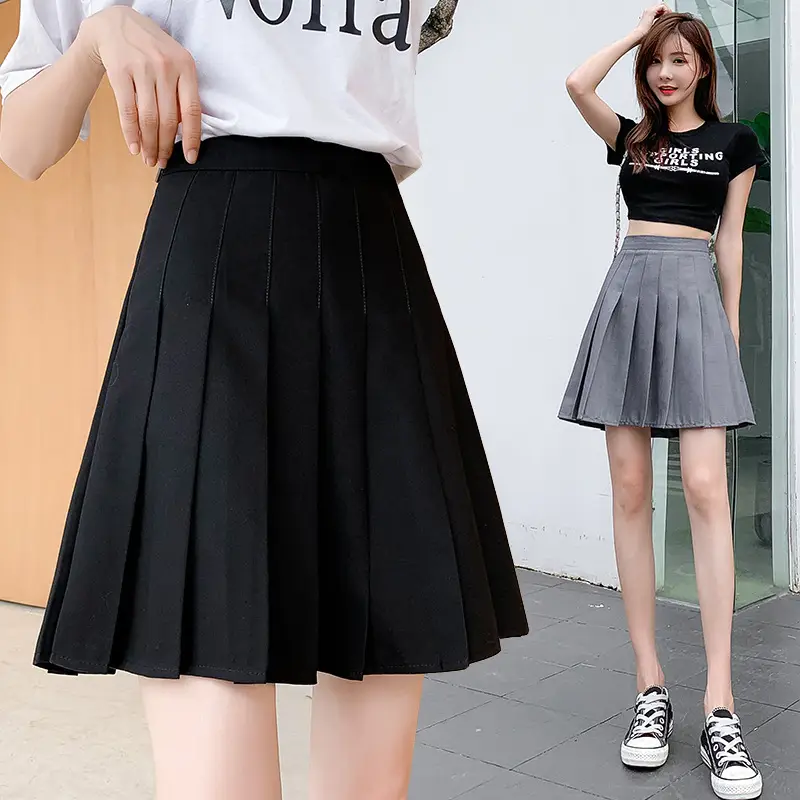 A-Line Pleated Skirt Mid Length Solid Color Plus Size - Image 7