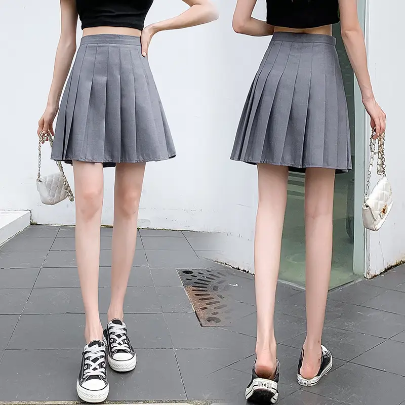 A-Line Pleated Skirt Mid Length Solid Color Plus Size - Image 3