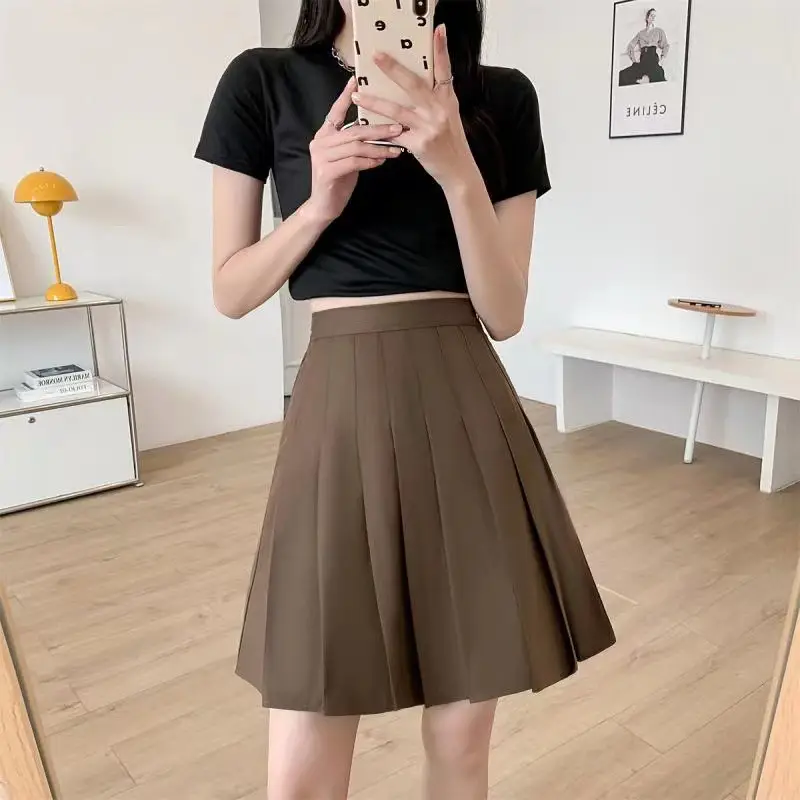 A-Line Pleated Skirt Mid Length Solid Color Plus Size - Image 4