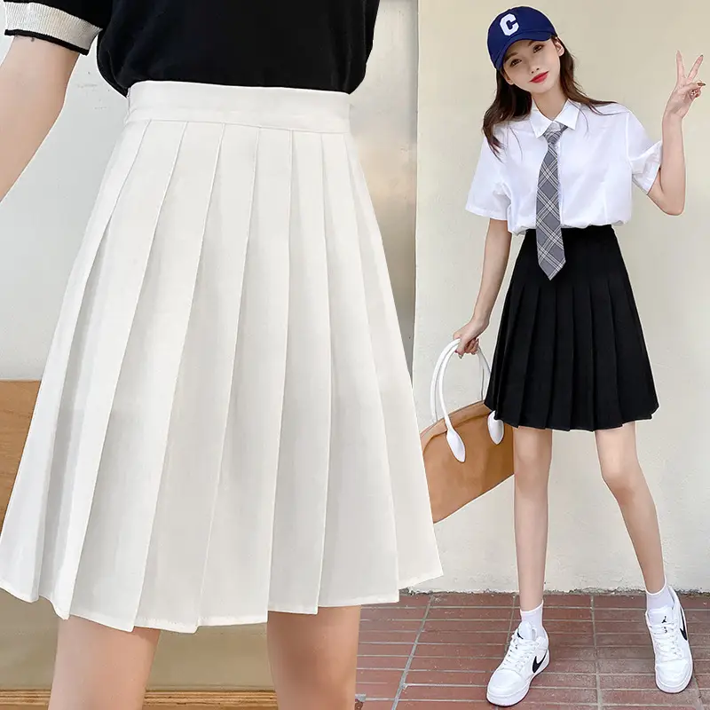 Black Pleated Skirt Women 2024 New