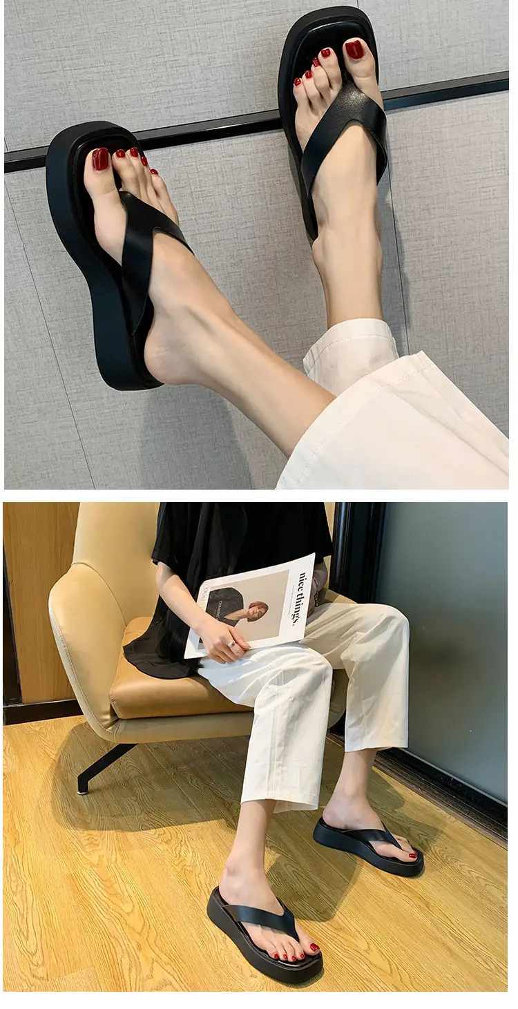 Women Black Korean Muffin Flip Flops Thick Sole 2023 — feature 4