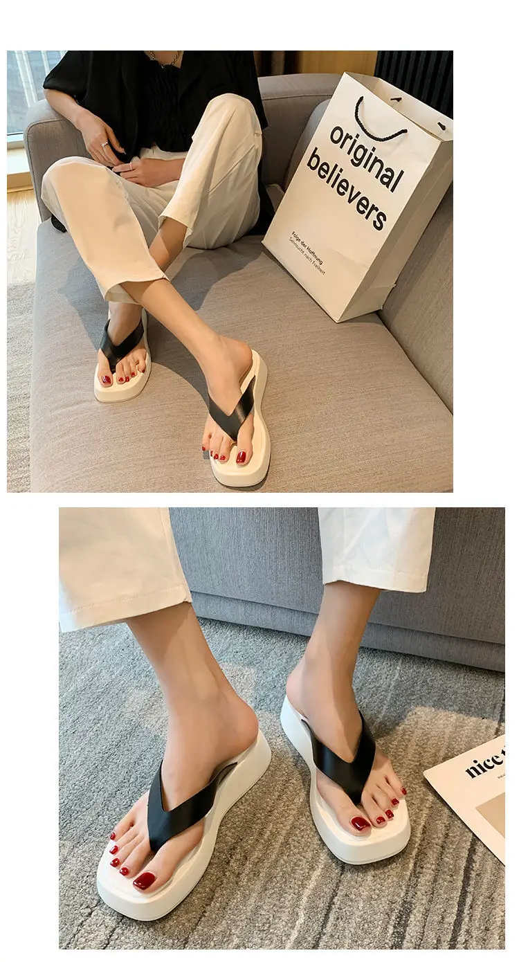 Women Black Korean Muffin Flip Flops Thick Sole 2023 — feature 6