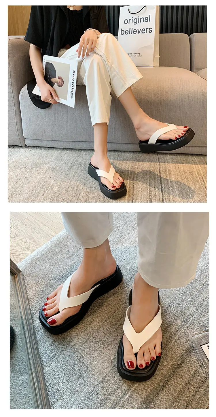 Women Black Korean Muffin Flip Flops Thick Sole 2023 — feature 8